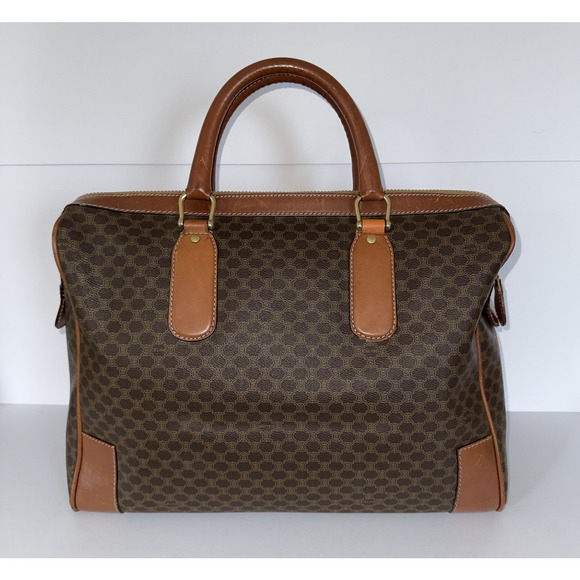 Vintage CELINE Macadam Large Boston Travel Bag Brown Coated Canvas Leather Italy - Picture 2 of 16